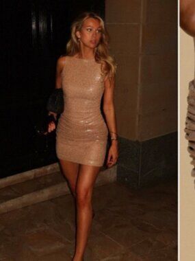 Arcina Ori Stella Dress Champagne Gold Sequin Size S